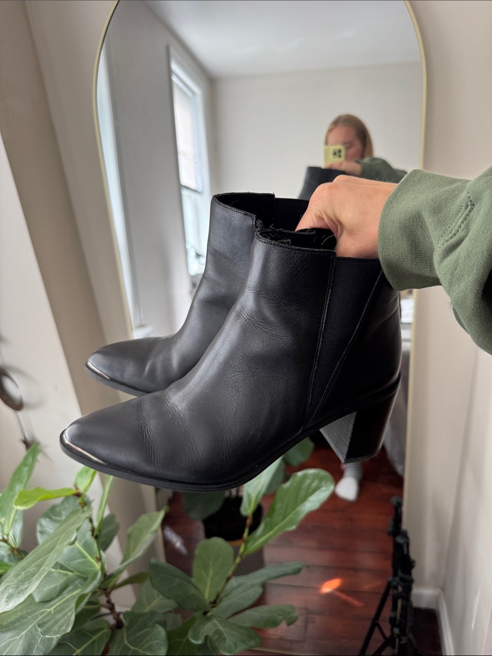 Franco Sarto Black Leather Pointed Ankle Booties